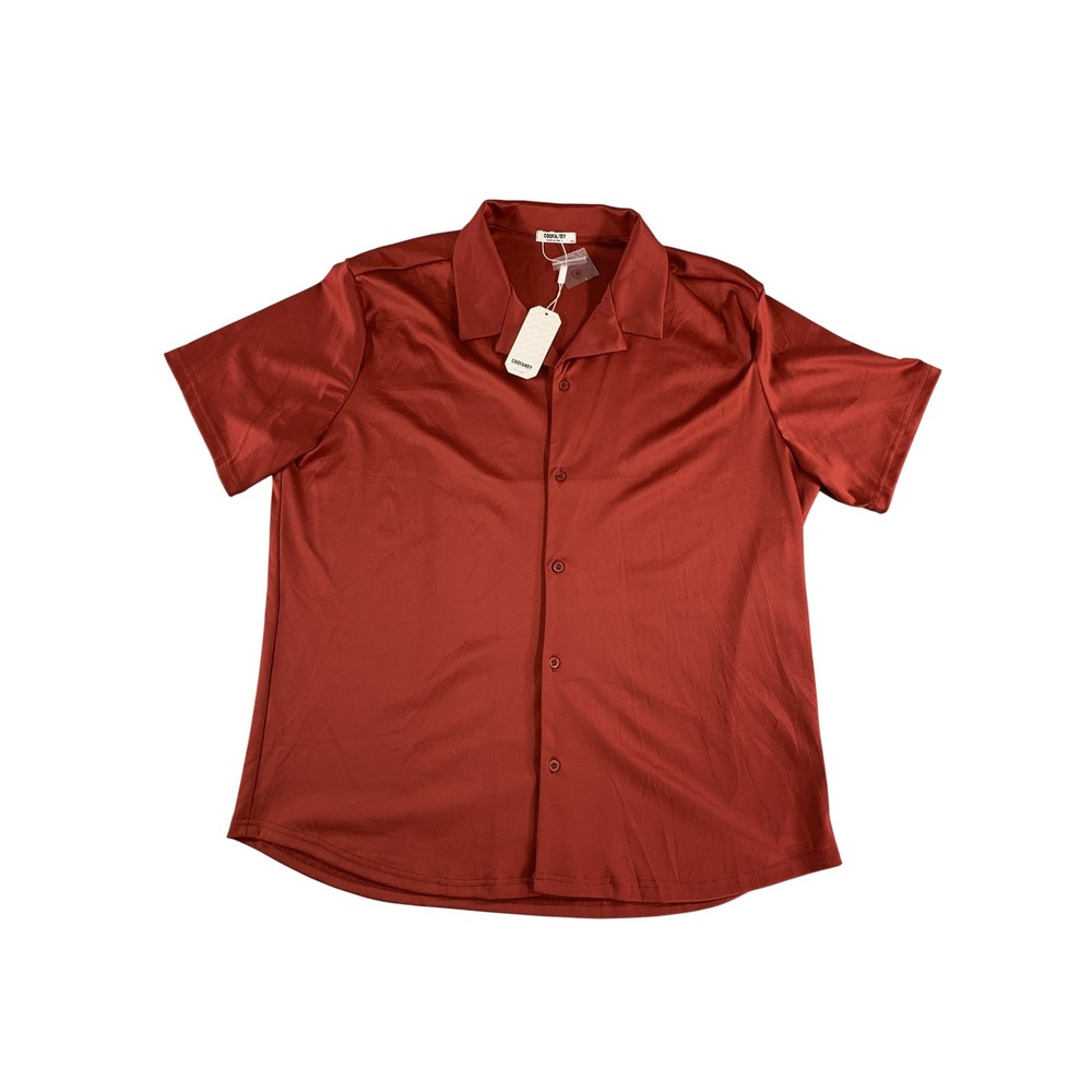 Coofandy Shirt Mens XL Red Short Sleeve Button Up Camp Collar Casual Lightweight